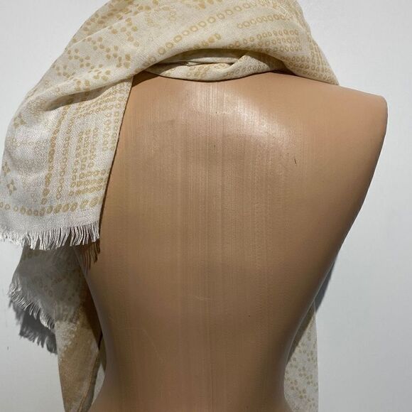 Hinge Unisex Geometric Pattern Fringe Hem Cream / Tan Scarf 33X72 - Picture 4 of 8